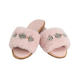 tory burch sheep fur crystal embellished slides